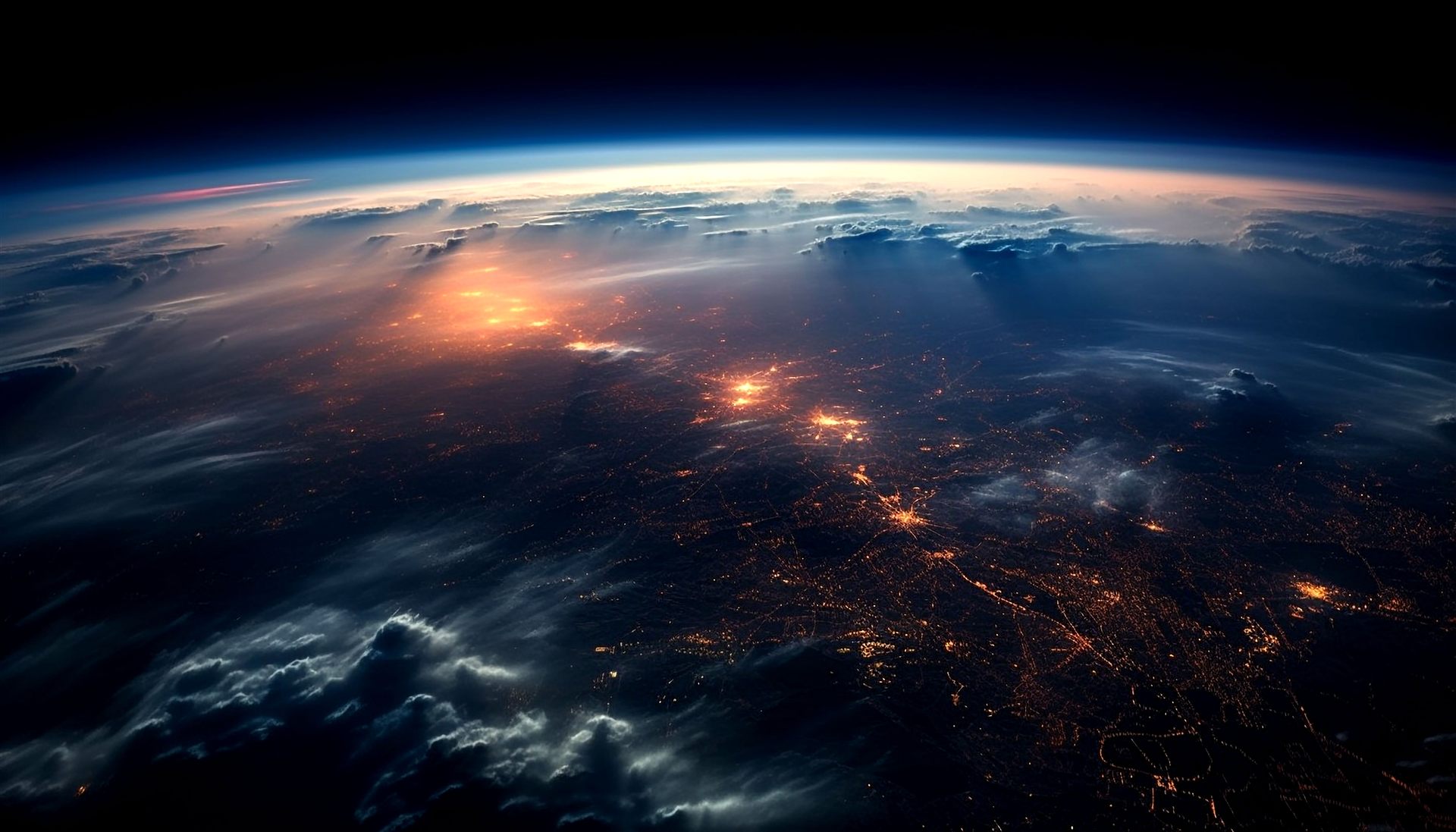 La Tierra de noche vista desde el espacio, con las ciudades iluminadas